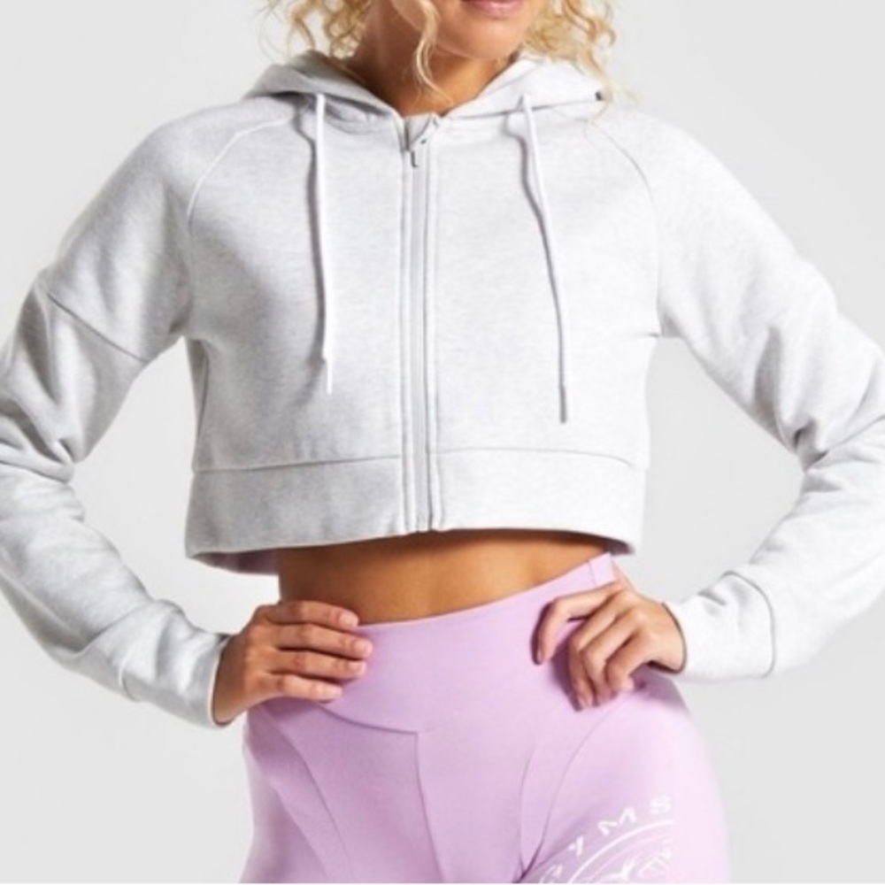 Gym shark zip up crop top hoodie